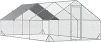 PawHut Hühnerstall Freilaufgehege aus Stahl, 300 x 600 x 200 cm Hühnerkäfig mit Abdeckung, Tür, Hühnergehege für 12-18 Hühner, Kleintiere, Silber