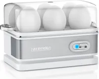 Arendo Eierkocher für 6 Eier, Edelstahl, Warmhaltefunktion, Härtegrad einstellbar, Signalton, inkl. Messbecher mit Eierpicker, 400 Watt, Weiß