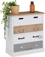 Kommode SALVA mit 4 breiten Schubladen, praktisches Schubladenregal im Vintage Look, Flurkommode in weiß lasiert mit farbigen Schubkästen
