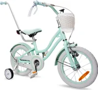 Dievčenský bicykel 14 palcový zvonček prídavné kolesá push bar Silver Moon mint