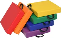 GOPLUS 6er Set Kinder Stuhlkissen, Bodenkissen mit Griff, Sitzkissen aus Kunstleder & Schaumstoff, Pflegeleicht, Rund / Rechteckig, Stapelbar für Leichtes Verstauen, bunt in 6 Farben (Rechteckig)