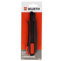 Würth Cuttermesser 2K Griff mit Schieber 18mm inkl. 3 Abbrechklingen, Art.-Nr. 071566 275 (1), 332152, Schwarz - Rutschfester Griff