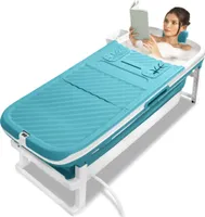UISEBRT Klappbadewanne 132x61x54cm Faltbare Badewanne Erwachsene Neueste Mobile Faltbare Bathtub Mit abnehmbar Abdeckung, Kopfstütze, Thermometer, Dampfanschluss und Massagerollen