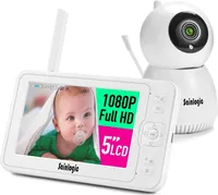 Sainlogic Video Babyphone mit Kamera, Babyphone für den Innenbereich, 1080P FHD 5 Zoll LCD Display, Tag und Nachtansicht, Temperatur und Alarm, Gegensprechfunktion, weiß