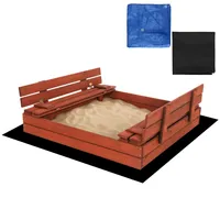 Springos® Premium Sandkasten Sandbox mit Sitzbänken 120x120 cm Imprägniert Holz Kinder Spielzeug Holzsandkasten + Vlies & Abdeckplane - Kastanienbraun
