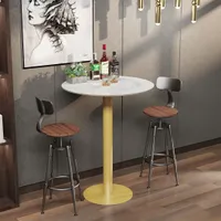 Stół barowy WISFOR o marmurowym wyglądzie, okrągły stół barowy 70 cm, stół kuchenny ze stabilną podstawą, stół jadalniany o wysokości 100 cm, biały+złoty