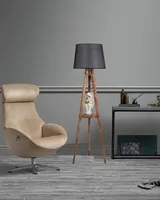 Opviq, Sehbalı- Sehbalı Tripod Yanık Lambader Pramit Hasır Siyah AbajurluLUN, Braun,Schwarz, Stehlampen, Holzkörper