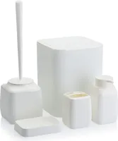 HowHomely Badezimmer set, 5-teilig Badzubehör Seifenspender, WC Bürste, Seifenschale, Abfalleimer und Zahnputzbecher Weiß