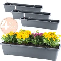 4x Blumenkasten mit Wasserspeicher Blumenkasten Fensterbank Pflanzkasten Outdoor Wasserstandsanzeiger Gießschacht Bewässerungsband 80 cm Anthrazit