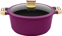 Ø28cm Kochtopf ca. 12.5cm hoch KING® GOURMET AUBERGINE aus Aluguss mit keramisch verstärkter Antihaft-Beschichtung: XYLAN™ PLUS SILVER DIAMOND / inklusive Glasdeckel / Farbe: Aubergine