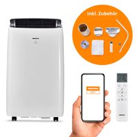 MEDION X960HS smarte mobile Klimaanlage mit Abluftschlauch (inkl. Fensterabdichtung, 4in1, bis 32qm, 9.600 BTU, Kühlen Heizen Entfeuchten Ventilieren, App Steuerung, leise, Schlafmodus, Staubfilter)