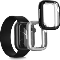 kwmobile 2x Schutzhülle kompatibel mit Apple 45mm Watch 9 / Watch 8 / Watch 7 (45mm) Hülle - Fullbody Cover Set aus Silikon - Schwarz Silber