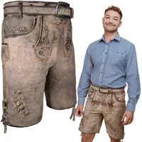HOFGLANZ® Trachten Lederhose Herren Kurz [GRAU / ANTIK / Gr. 54] Hochwertige Trachtenhose für Herren [INKL. TRACHTENGÜRTEL] Echtlederhose Oktoberfest