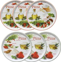 6er Set Pizzateller Napoli Green & Red Ø 33,8 cm Platte XL-Teller Porzellan