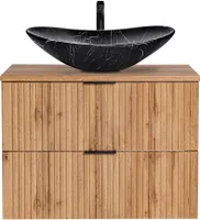 Badmöbel Waschtisch Set mit 80 cm UnterschrankWotaneiche gerillt Keramik-Waschbecken, B/H/T 80,6/74,7/46,5 cm