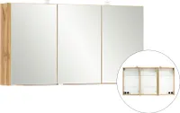 Badezimmer 3D-Spiegelschrank 120 cm breit VIDAGO-03 in Wotan Eiche Nb. mit LED Beleuchtung, B/H/T: ca. 120/64/20 cm