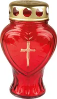 Grablicht Glas in Herzform ( Rot ), Grabkerze mit ca. 30h Brenndauer