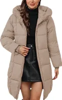 ASKSA Damen Wintermantel mit Kapuze Dick Warmer Steppmantel Lang Daunenjacke Outdoorjacke Winddicht Daunenmantel Steppjacke Outwear (Khaki,3XL)