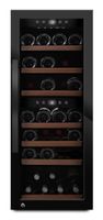 mQuvée Freistehender Weinkühlschrank - WineExpert 38 Fullglass Black | 2 verstellbare Temperaturzonen | Kapazität 38 Flaschen | zwei Zonen 5 bis 20°C | Kompressor | Buchenholzregale auf Schienen | Glastür mit UV-Schutz | Schloss