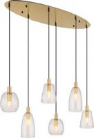 Globo Lighting Hängeleuchte Metall messingfarben, Glas klar, Kabel PVC Schwarz, Höhe kürzbar, 3 unterschiedliche Gläser, LxBxH: 970x325x1300mm, exkl. 6x E14 40W 230V