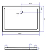 50 mm Duschtasse 160 x 90 cm (schwarz)