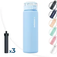 Wessper Wasserfilterflasche, Trinkflasche Aus Borosilikat Glas 680 Ml, Bpa Frei Wasserflasche Mit Filter Für Kohlensäurehaltige Getränke | Filterflasche Outdoor, Aktivkohle Filter Strohhalm- Minze + 3