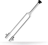 Stimmgabel Rydel-Seiffer, abnehmbare Dämpfer c128/64 Hz, Skalen eingraviert