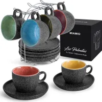 MIAMIO - Cappuccinotassen Set 6 teilig mit Untertassen & Ständer (6 x 190 ml)