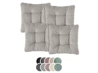 XDREAM 4er Set Cord Stuhlkissen | 38 x 38 x 6 cm | grau | Sitzkissen für Garten, Küche und Esszimmer
