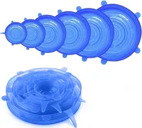 6-Teiliges Silikon Deckel Set in Blau Wiederverwendbare Silikondeckel für Gläser Extra Reißfeste & Dehnbare Universal für Dosen und Schüsseln