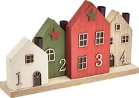 Adventskranz Kerzenhalter Holzhäuser Weihnachtsdeko Rot Grün Stabkerzen 35cmx20cm