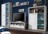 STONE Wohnwand Anbwauwand Wohnzimmer Set Wohnkombination Weiß / Beton