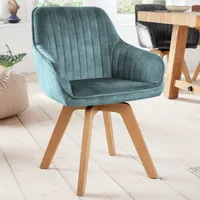 riess-ambiente Drehbarer Design Stuhl LIVORNO petrol Samt Buchenholz Beine mit Armlehnen Esszimmerstuhl Essstuhl Drehstuhl