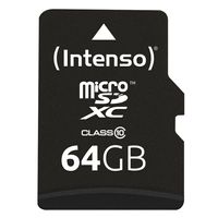 Intenso 64 GB MicroSDHC, 64 GB, MicroSDXC, Trieda 10, 25 MB/s, Odolný voči nárazom, Odolný voči teplotám, Vodotesný, Odolný voči röntgenovému žiareniu, Čierny