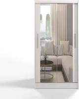 Easy Furniture C7 Schiebetüren Kleiderschrank 100 cm mit Spiegel - Schlafzimmermöbel, Aufbewahrung - Mehrzweckschrank - Farbe: Weiß