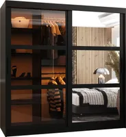 MEBLE KRYSPOL DOME 2 Zweitüriger Schrank Spiegel, 200x180x62cm - Schwarz, Schwarz, Schwarz