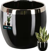 KOTARBAU® Kvetináč keramický glazovaný čierny a zlatý Výška 13 cm ⌀ 14 cm Kvetináče na izbové rastliny Kvetináč keramický do obývačky Kvetináče do interiéru Kvetináč