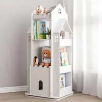 360Home Kinderbuchregal 360° drehbarer Regal Burg design Weiß Klein: 41*41*95cm【BR168】