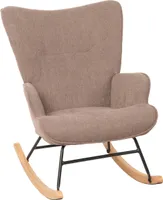 Houpací křeslo HWC-N14, houpací křeslo polohovací křeslo TV křeslo, masivní dřevo kov tkanina/textil 320g/m²  hnědý