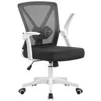 Yaheetech Bürostuhl ergonomisch, Schreibtischstuhl mit Hochklappbaren Armlehnen, Drehstuhl mit Verstellbaren Lendenwirbelstütze, Chefsessel aus Mesh höhenverstellbar, Weiß