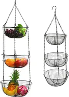 3-poziomowy kosz na warzywa żelazny wiszący kosz na owoce wiszący czarny 84cm
