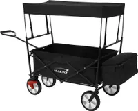 HAUKI Bollerwagen L faltbar mit Dach, Schwarz, Handwagen klappbar, Gerätewagen inkl. 2x Netztaschen & 1x Außentasche, Vorderrad-Bremse, bis 80 kg