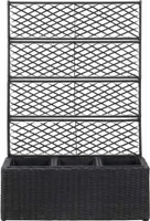 vidaXL Hochbeet mit Rankgitter 3 Töpfe 83×30×130cm Poly Rattan Schwarz
