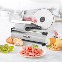 7MAGIC Electric All-Slicer, 200 Watt, Stainless Steel, Adjustable Food Processor, 0 to 15 mm, Sausage Slicer, Bread Slicer, Ham Cutter, Knife Meat & Cheese, Silver