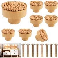 8 Stück Schrankknöpfe, Rattan Möbelknöpfe, Holzgriffe für Schränke, Schubladengriffe, Küchengriffe, Stangengriffe, Kommodenknöpfe, Vintage, 4cm