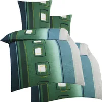 4-tlg. Seersucker Bettwäsche 2x (135x200 +80x80cm), grün, gemustert, Microfaser, bügelfrei