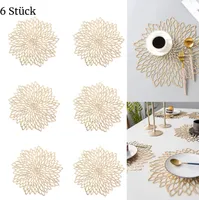 6 Stück Platzsets, Abwaschbar Tischsets, Hitzebeständig und rutschfest, Ideal für Küche, Party, Hochzeit usw, Gold, 38cm, Rund, 6 Stück