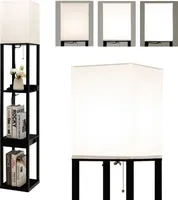 COSTWAY Stehleuchte 160cm, 3-Ebenen Regal mit USB-Anschluss, aus Holz, für E27