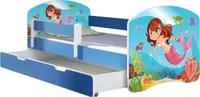 ACMA Jugendbett Kinderbett Junior-Bett Komplett-Set mit Matratze Lattenrost und Rausfallschutz Blau 09 Meerjungfrau 180x80 + Bettkasten