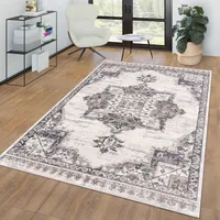 TT Home Wohnzimmer Teppich Kurzflor Umrandung Ornamente Marokkanisches Design Used Look Größe 80x150 cm